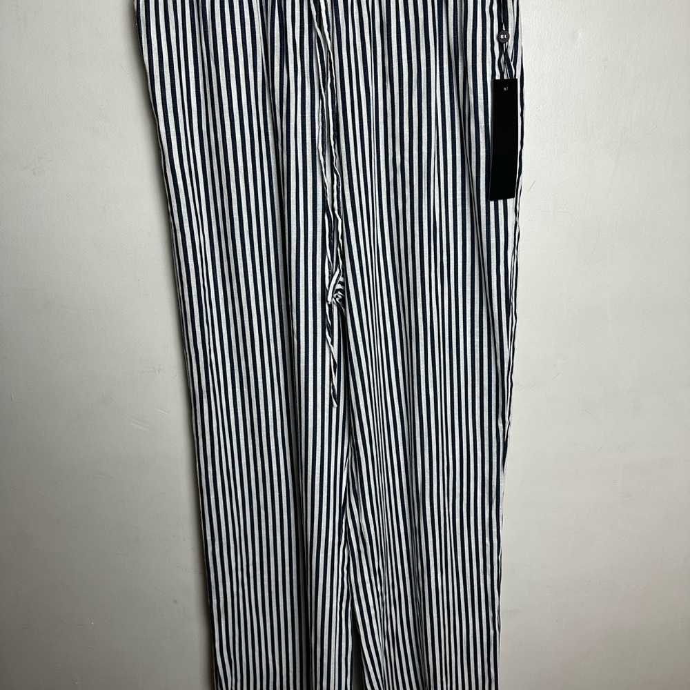 Emerson Lang Linen Pants Women's Size Small Lagenlook Navy High Rise Drawstring